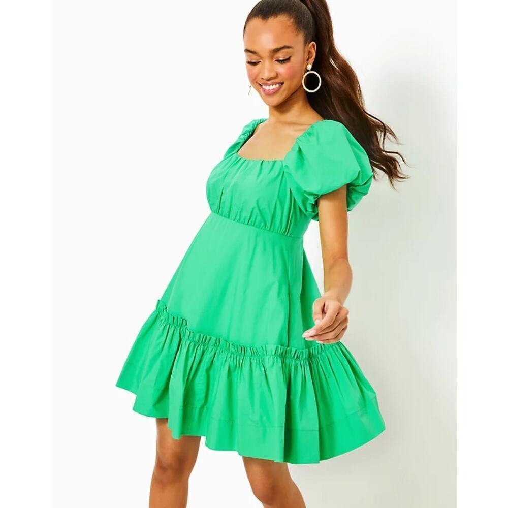Lilly Pulitzer Nastia Short Sleeve Cotton Dress Ruffle Spearmint Green Size 00